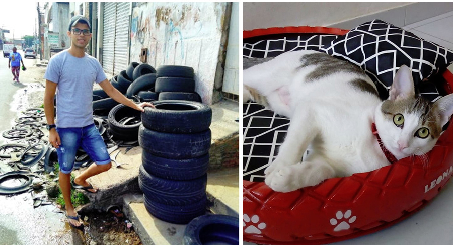 Brazilian Artist turns old tires into cozy pet beds